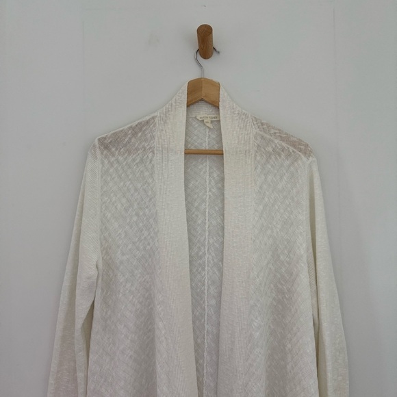 Eileen Fisher cream cotton linen open front draped cardigan - Medium - Picture 3 of 7
